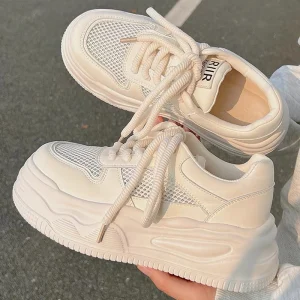 Summer Hollow Out Thick Bottom Vulcanized Shoes Woman Chunky Platform White Sneakers Women Comfortable Lace Up Sports Shoes
